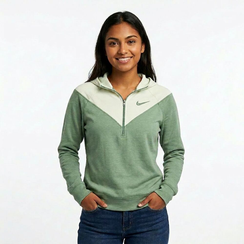 Nike Women’s Hoodie M Green Color Block Pullover Warm Up Jacket Athletic